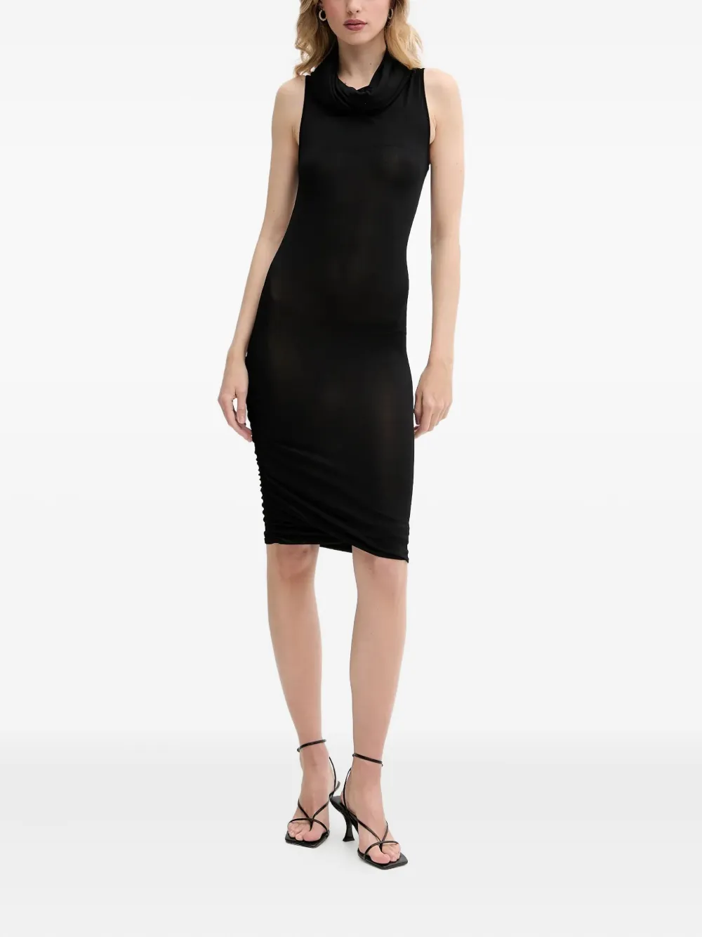 Rick Owens Sleeveless Draped Midi Dress In Black