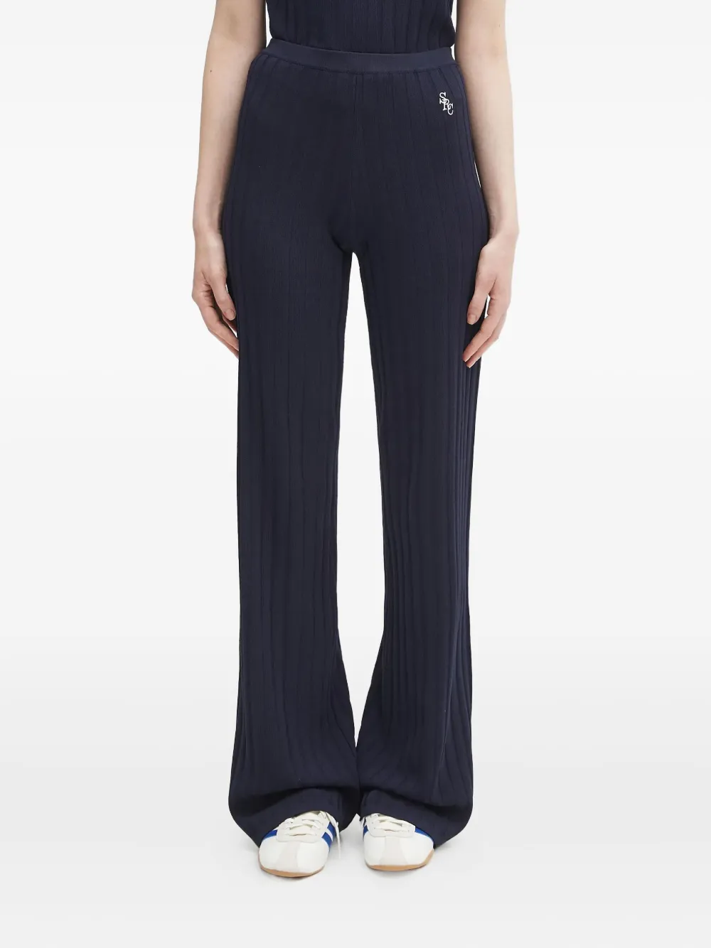 Sporty & Rich ribbed logo-embroidered trousers Blauw