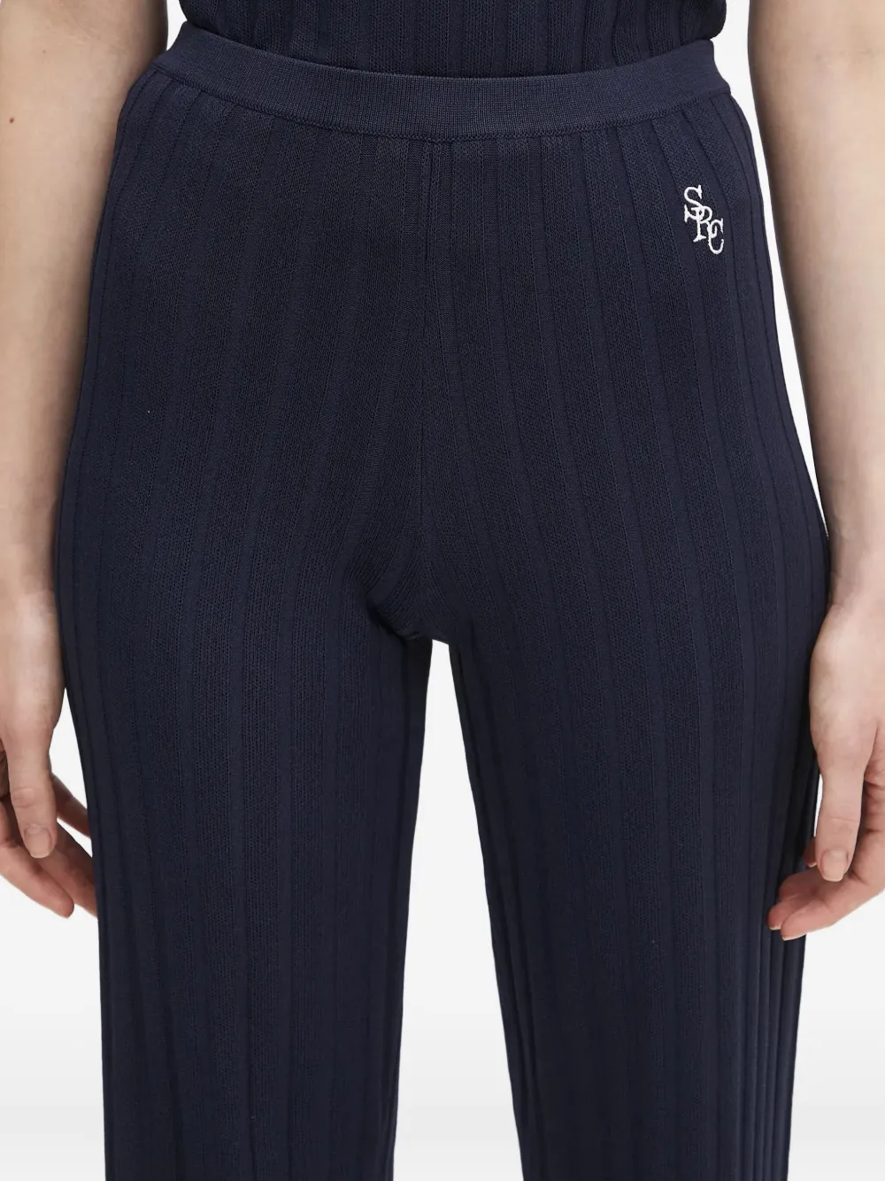 Sporty & Rich ribbed logo-embroidered trousers Blauw