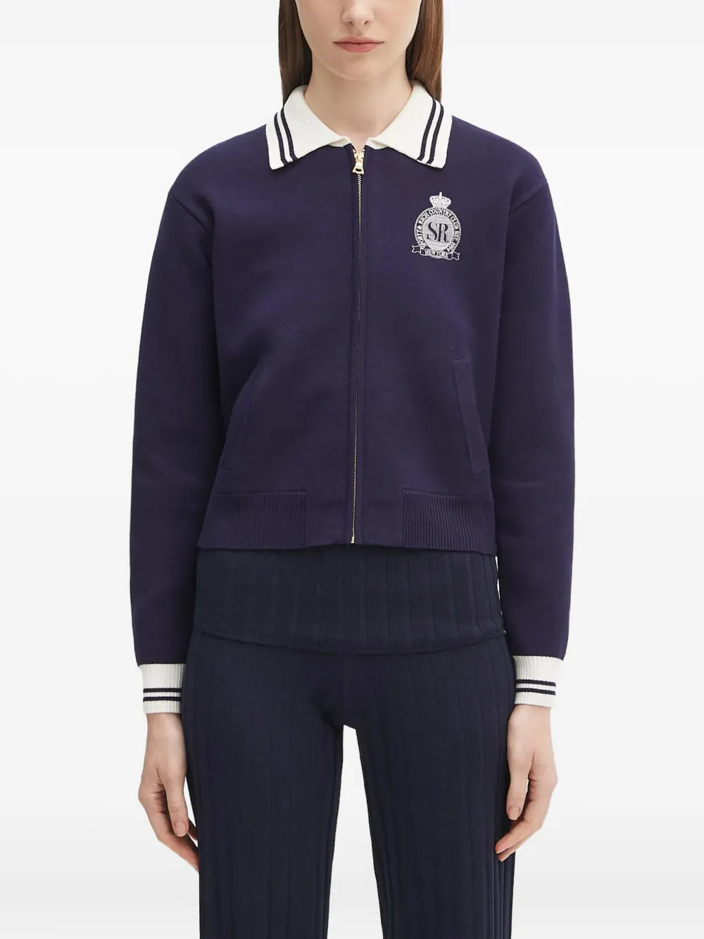 Sporty & Rich zip-up logo-patch cardigan Blauw