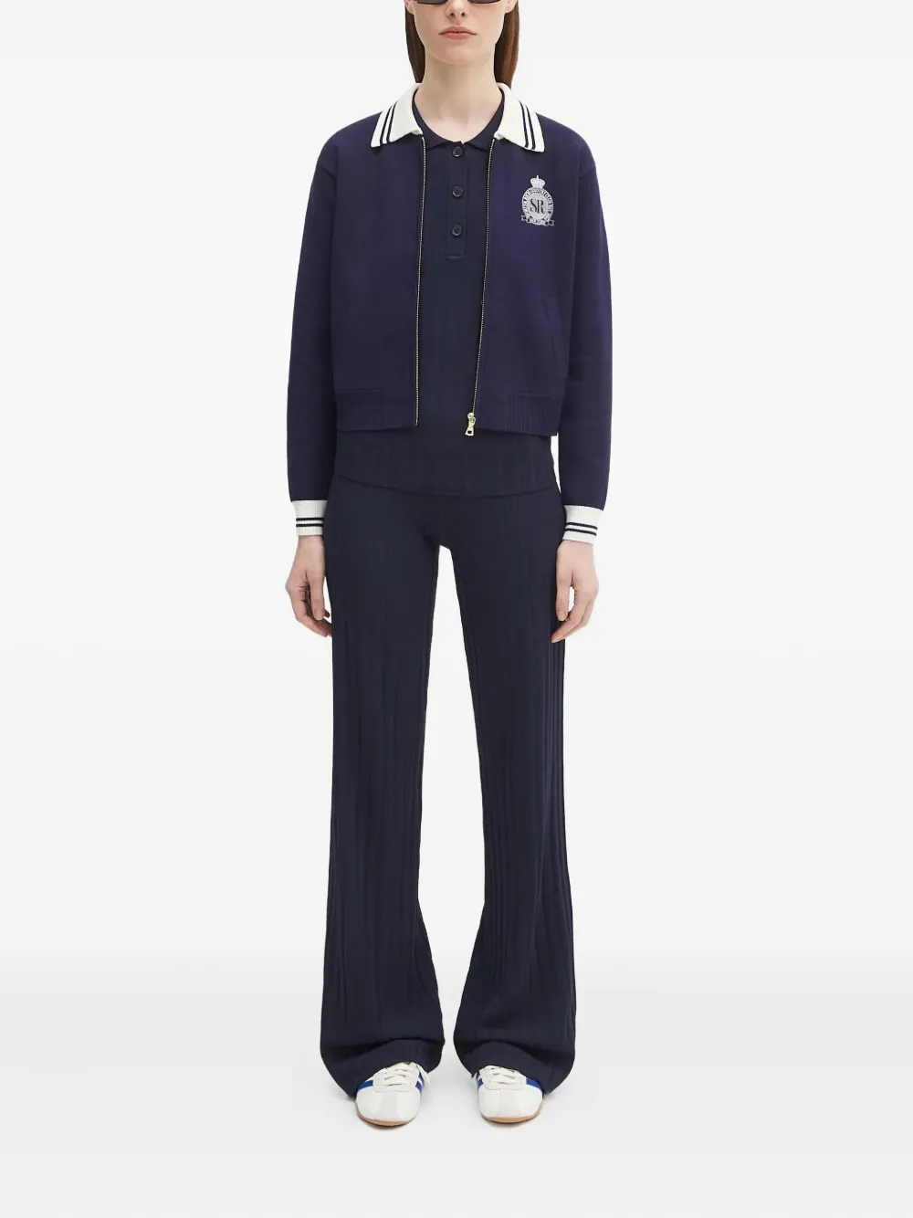 Sporty & Rich zip-up logo-patch cardigan Blauw