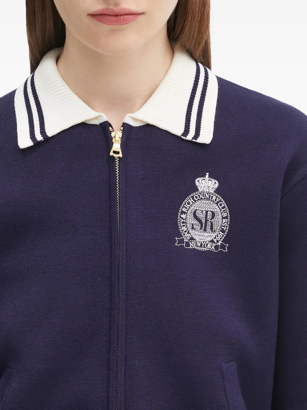 Sporty & Rich zip-up logo-patch cardigan Blauw