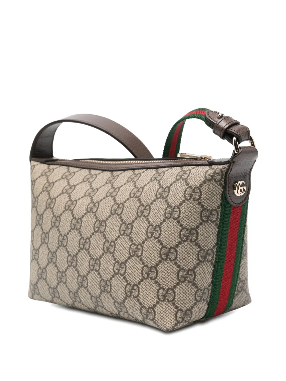 Gucci Monogrammed Fabric And Leather Shoulder Bag In Neutral