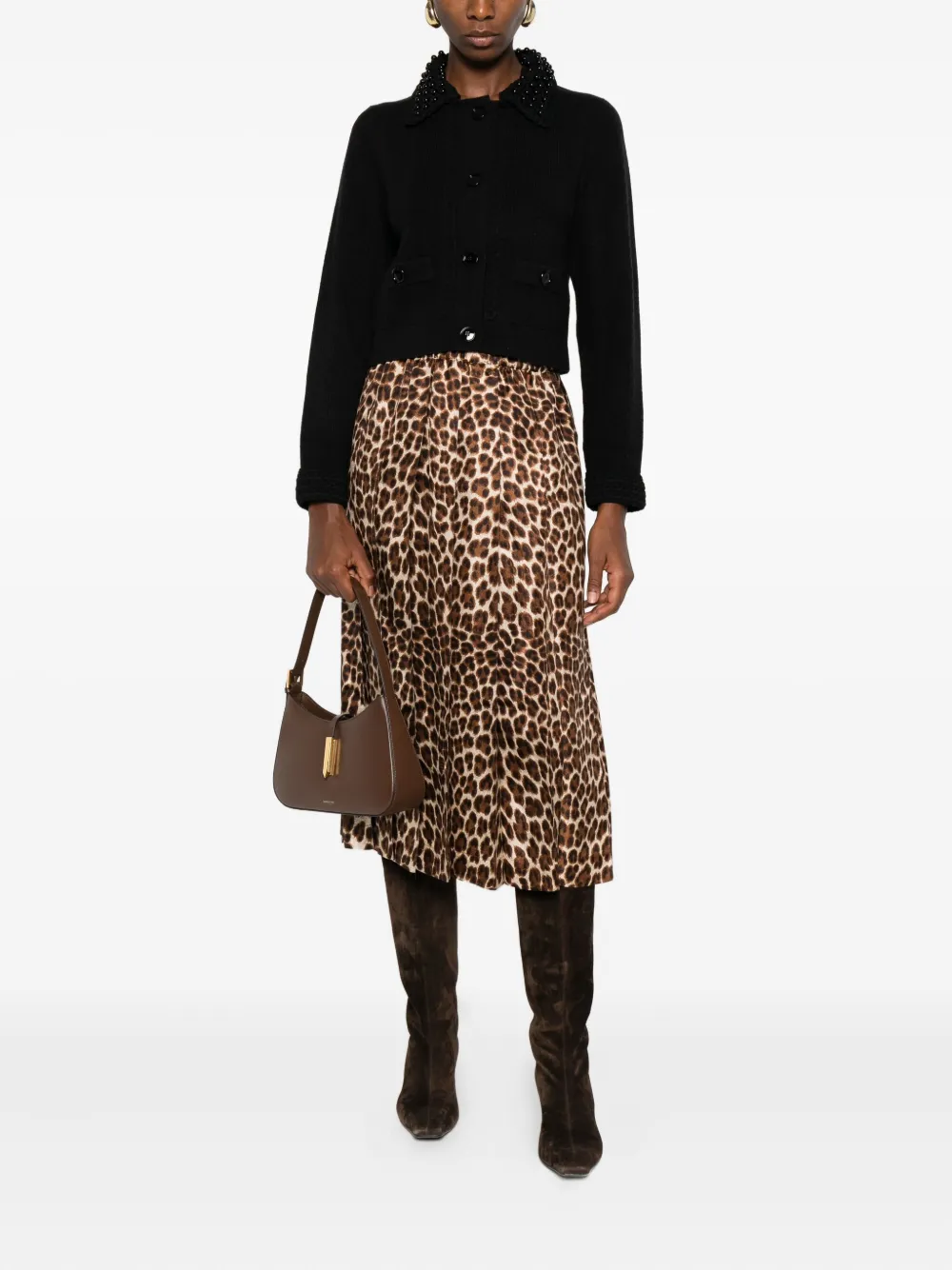 P.A.R.O.S.H. pleated leopard-print midi skirt - Bruin