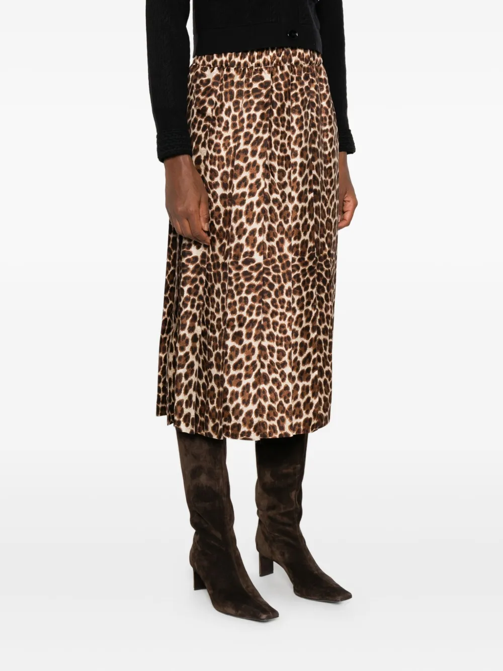 P.A.R.O.S.H. Midi-rok met luipaardprint en plooien Bruin