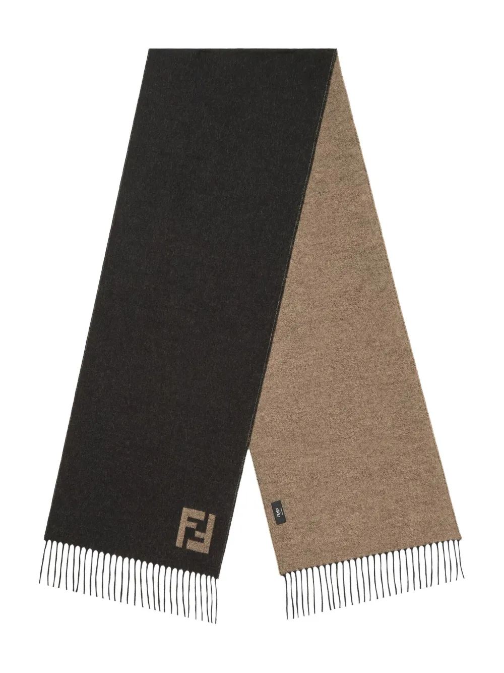 FENDI fringed logo-detail scarf - Bruin