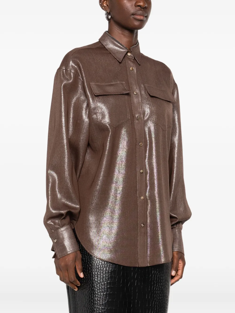 Brunello Cucinelli Button-down blouse met metallic-effect Bruin