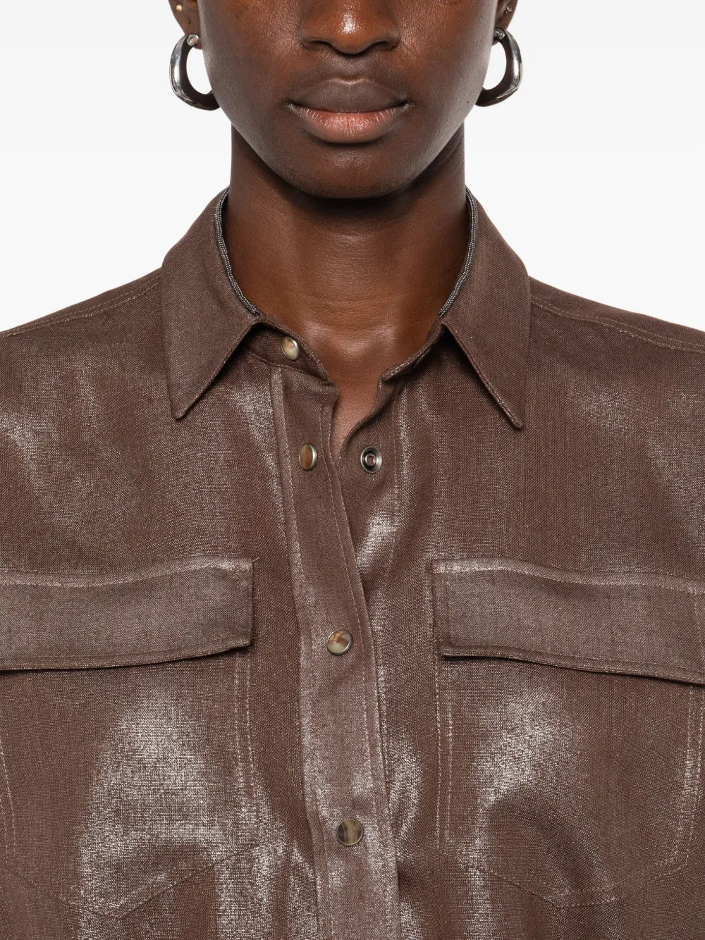 Brunello Cucinelli Button-down blouse met metallic-effect Bruin
