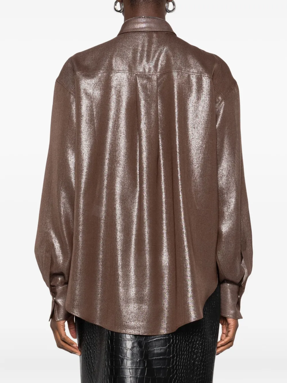 Brunello Cucinelli Button-down blouse met metallic-effect Bruin