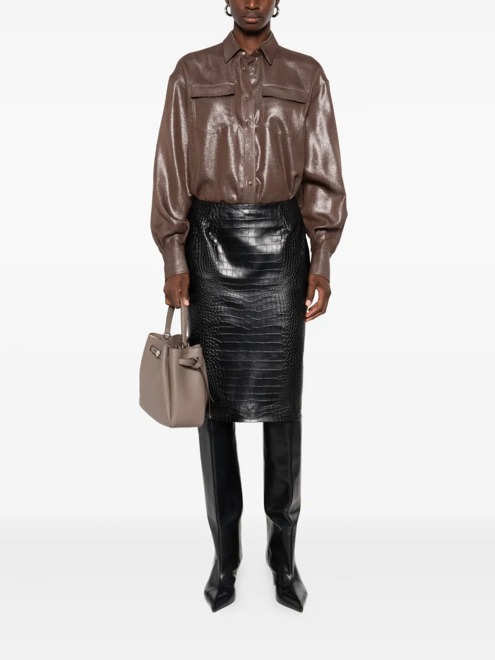 Brunello Cucinelli Button-down blouse met metallic-effect - Bruin