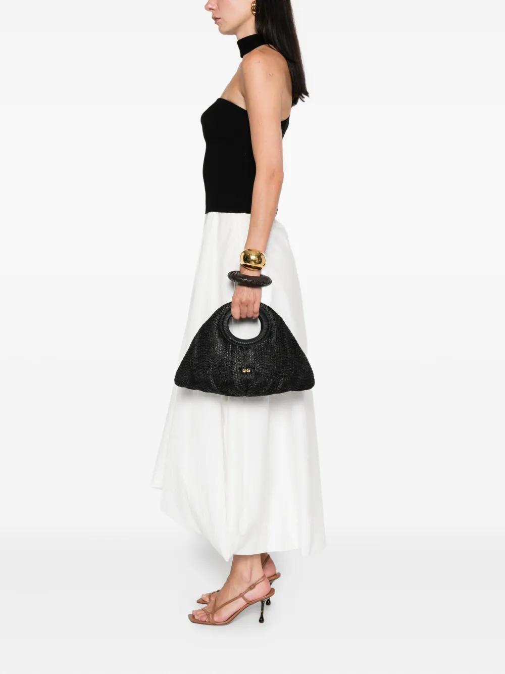 Cult Gaia Thais wave-textured top-handle tote bag Zwart