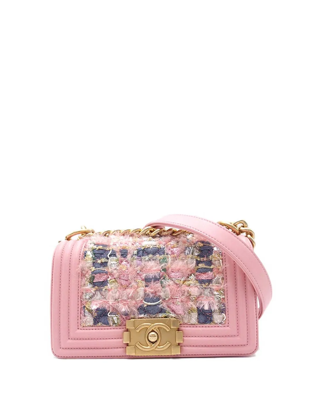 CHANEL Pre-Owned 2016-2017 Small Tweed and Lambskin Boy Flap crossbody CHANEL Pre-Owned 2016-2017 Small Tweed and Lambskin Boy Flap crossbody