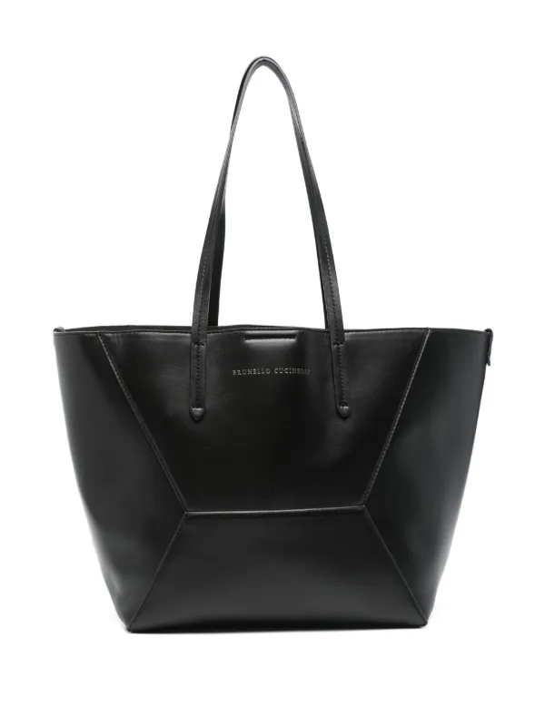 Brunello Cucinelli Panelled Leather Tote Bag in Black