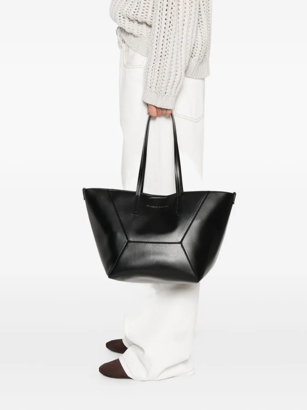 Brunello Cucinelli panelled leather tote bag Zwart