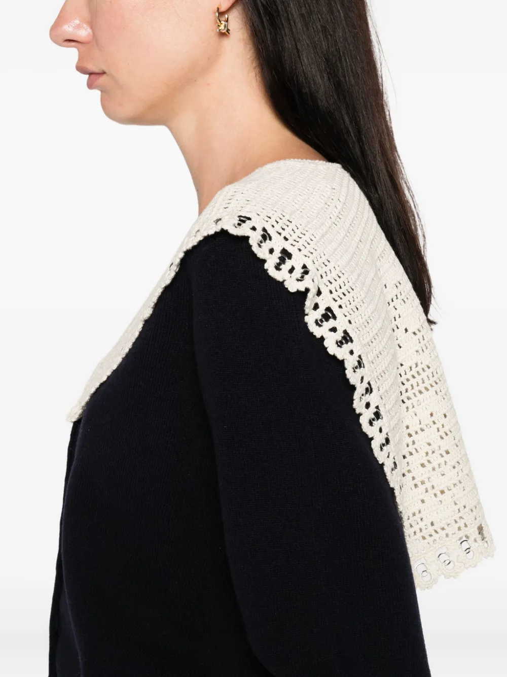Sea Marie Crochet-collar Cardigan In Black