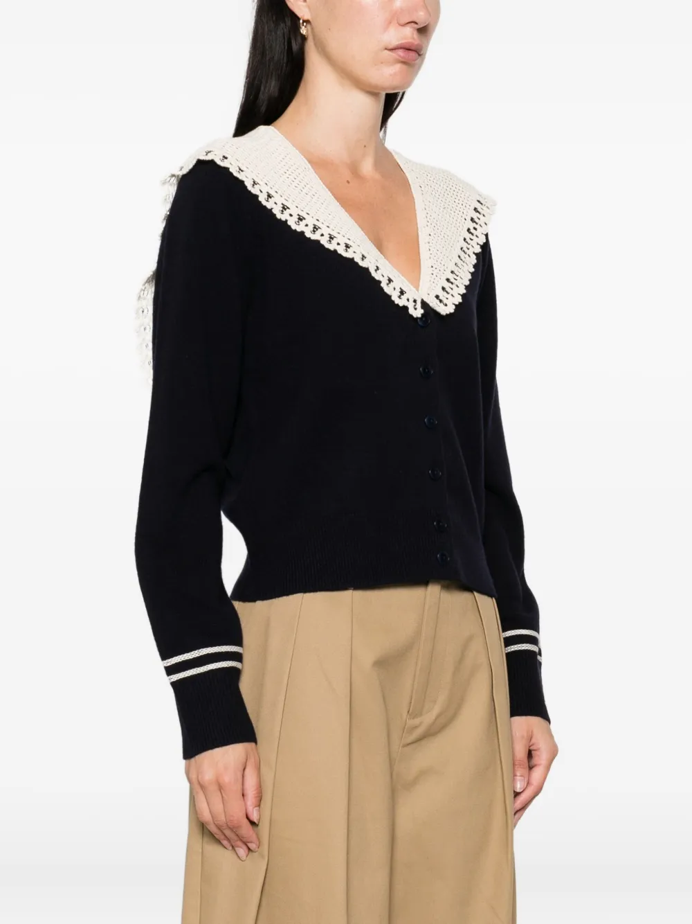 Sea Marie Crochet-collar Cardigan In Black