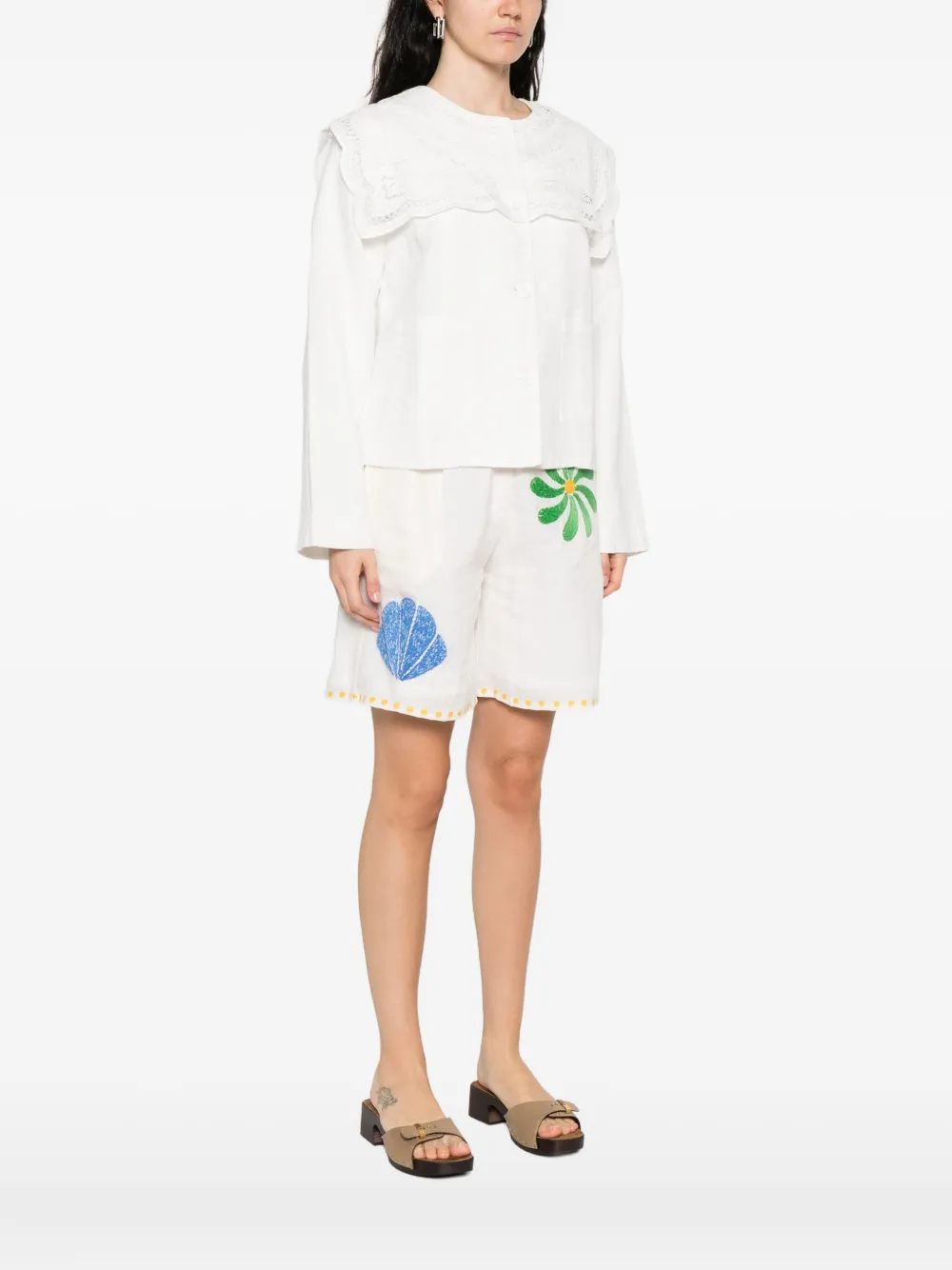 Sea Lace-trimmed Linen-cotton Jacket In White