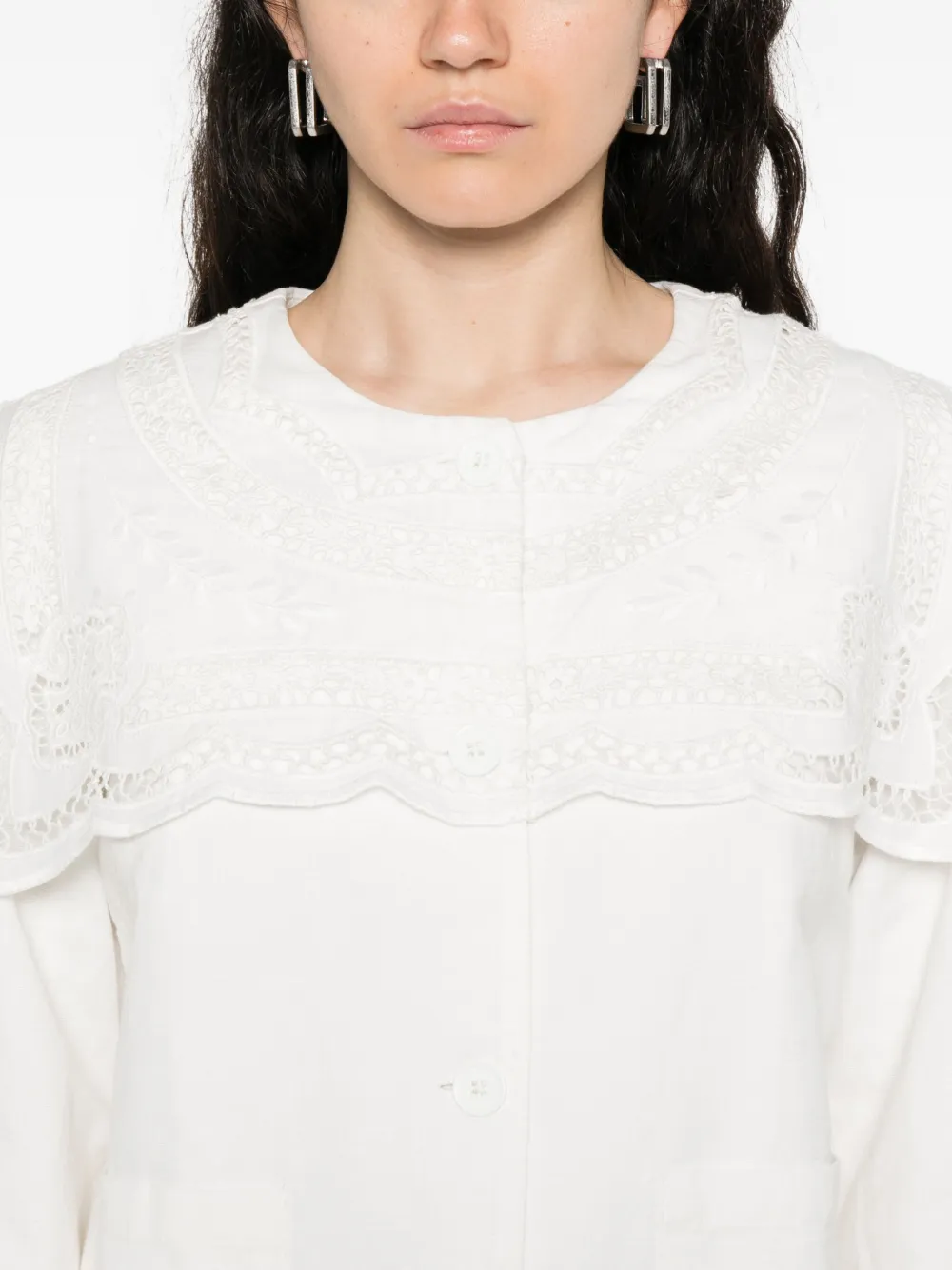 Sea Lace-trimmed Linen-cotton Jacket In White