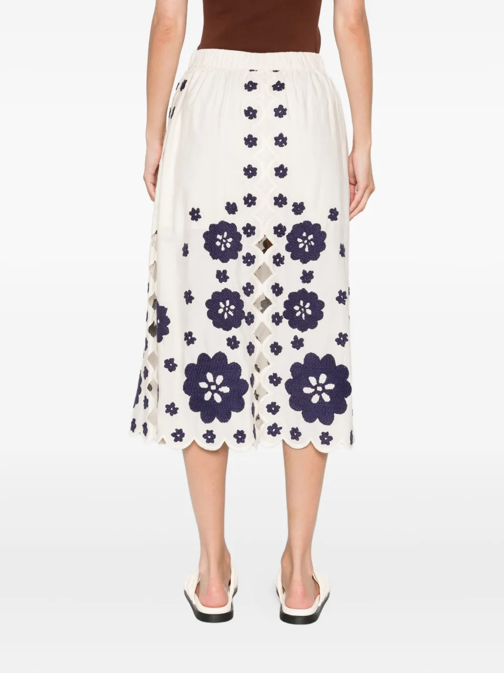 Sea Catrine midi-rok met geborduurde bloemen Beige