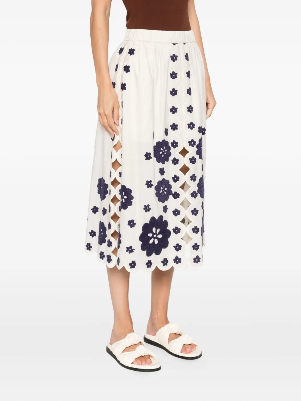 Sea Catrine midi-rok met geborduurde bloemen Beige