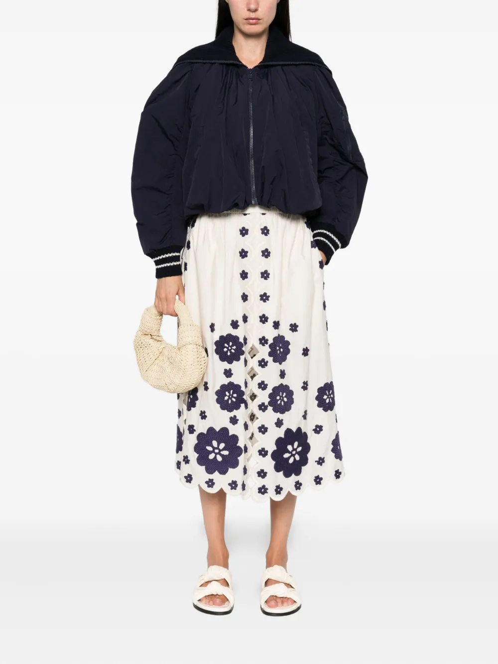 Sea Catrine midi-rok met geborduurde bloemen Beige