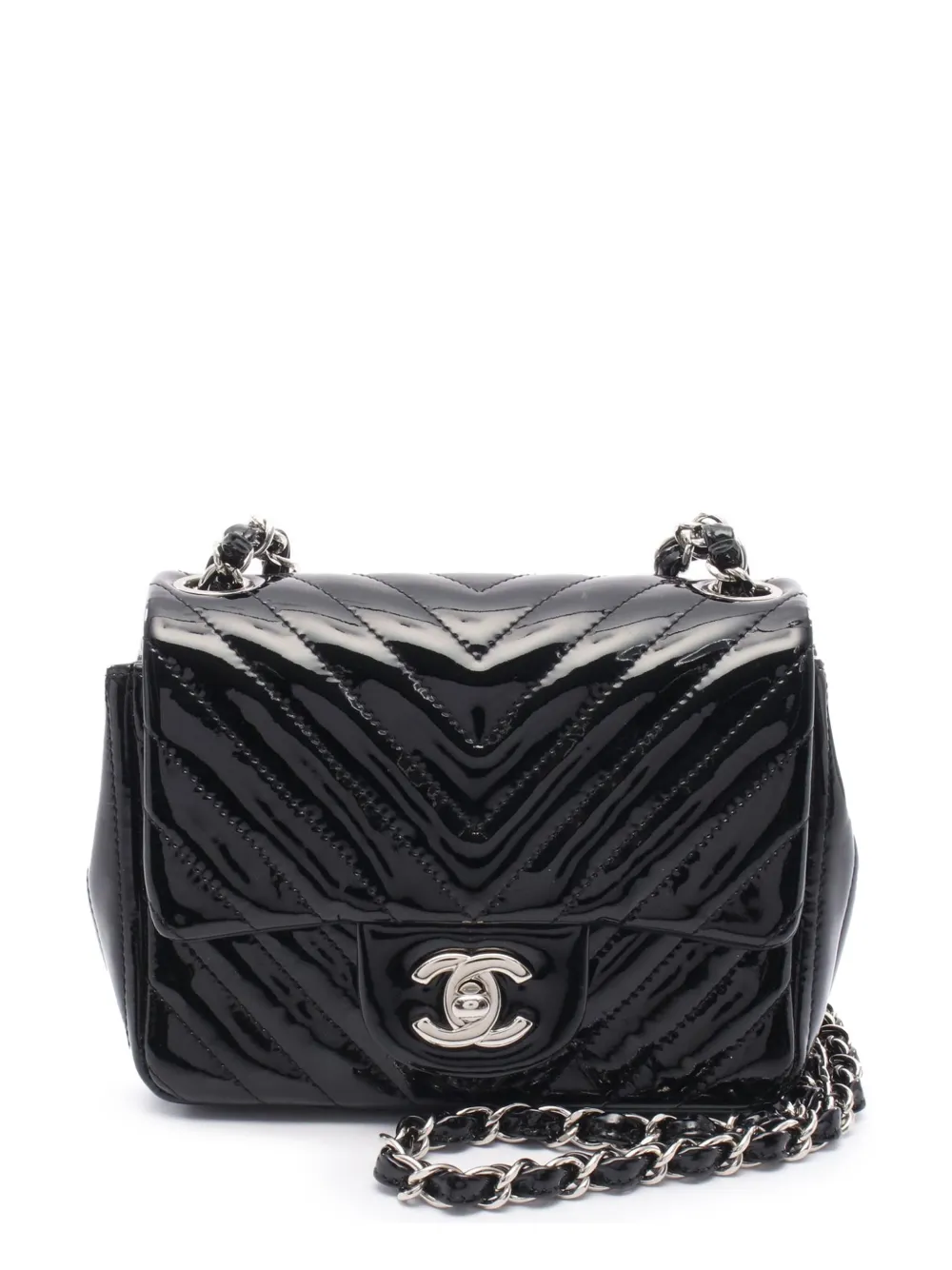 CHANEL Pre-Owned 2015-2016 ミニ スクエア クラシック シェブロン パテント シングルフラップ ショルダーバッグ CHANEL Pre-Owned 2015-2016 ミニ スクエア クラシック シェブロン パテント シングルフラップ ショルダーバッグ