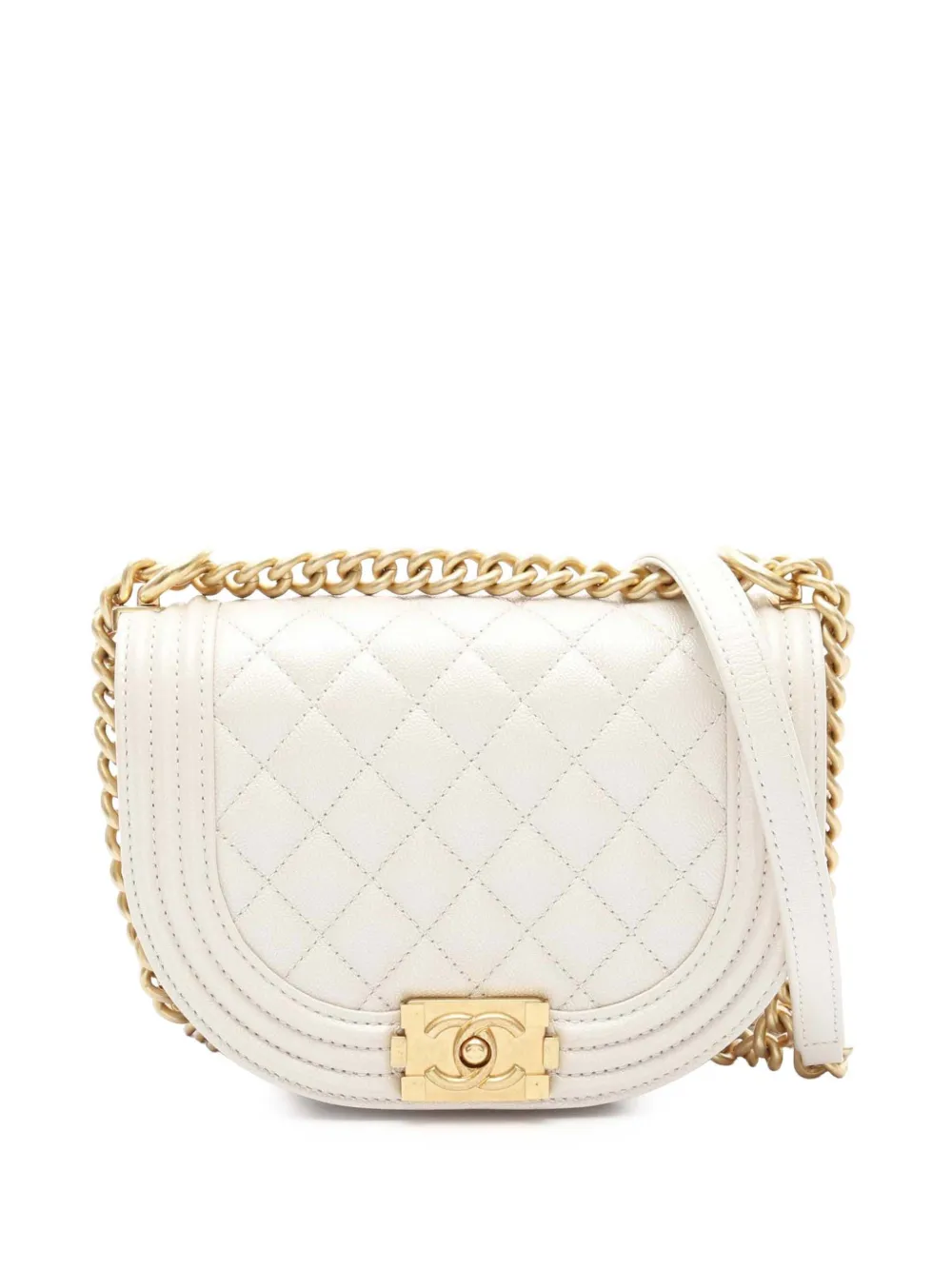 CHANEL Pre-Owned 2021-2025 Small Quilted Caviar Boy Messenger Bag CHANEL Pre-Owned 2021-2025 Small Quilted Caviar Boy Messenger Bag