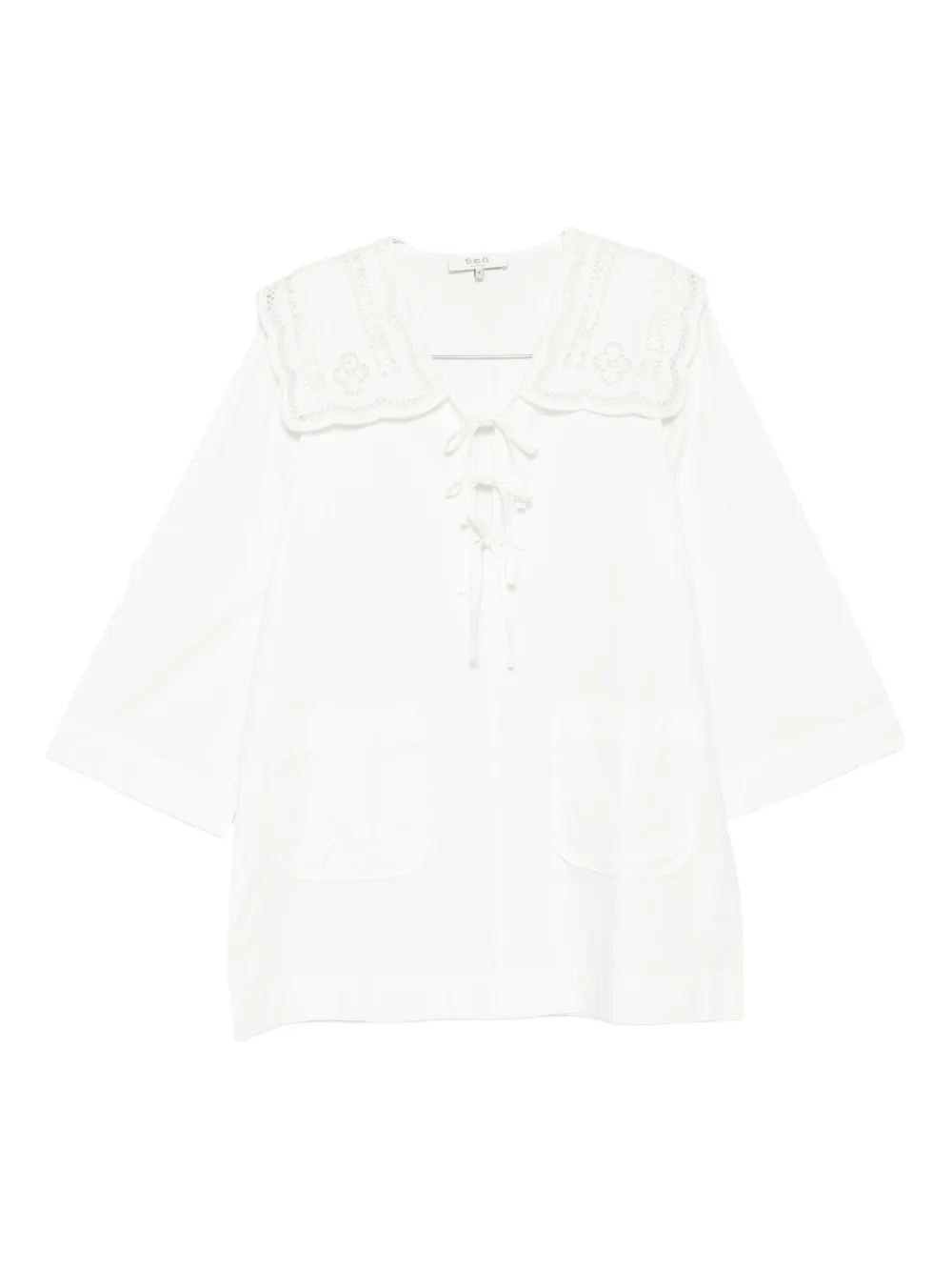 Sea Lace-collar Tie-front Dress In White