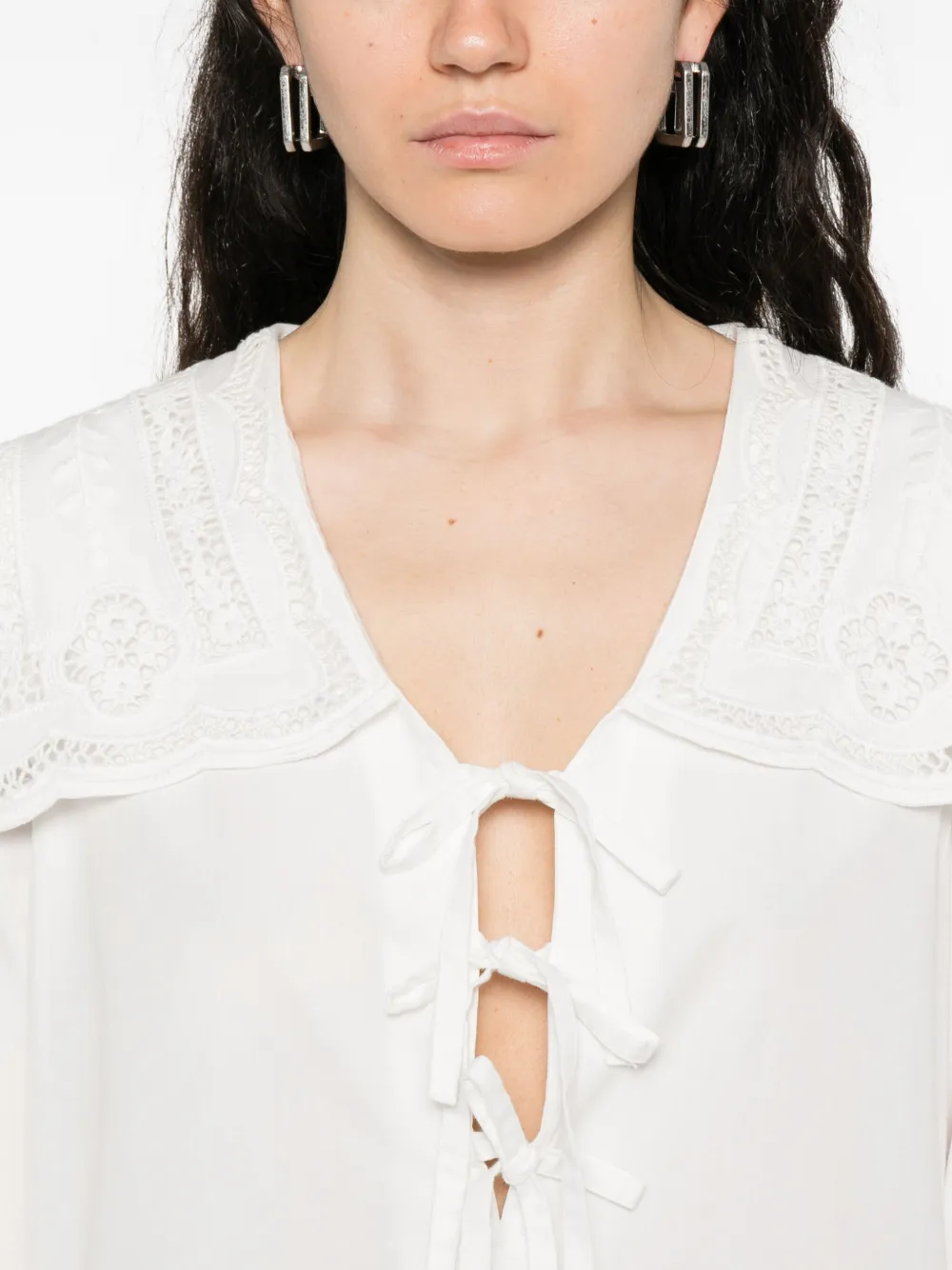 Sea Lace-collar Tie-front Dress In White
