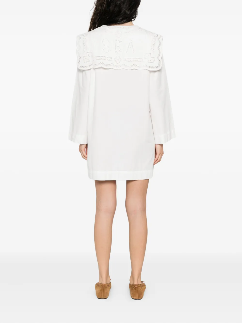 Sea Lace-collar Tie-front Dress In White