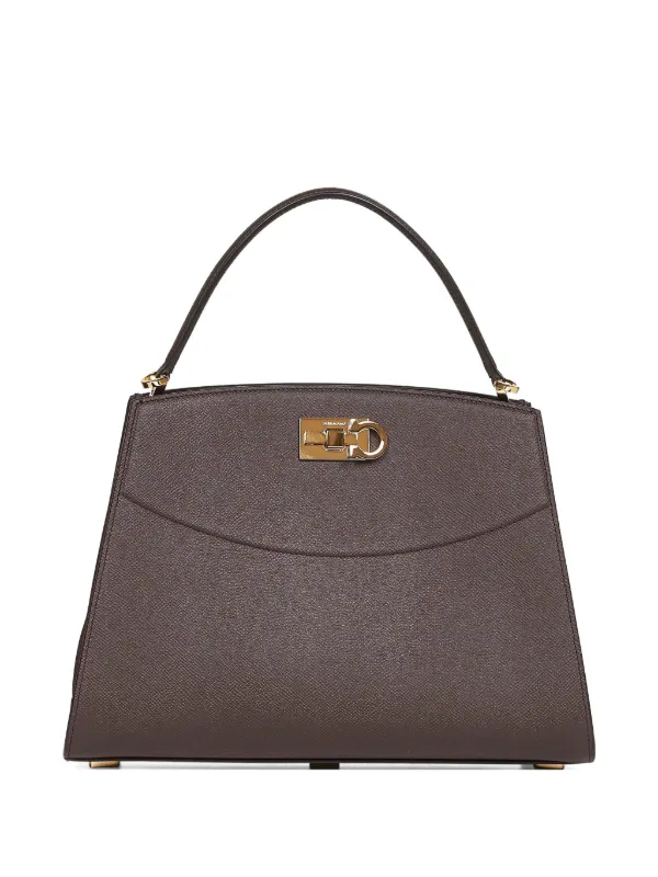 Ferragamo Gancio-clasp Hammered Calfskin Tote Bag in Testa di m testa di moro