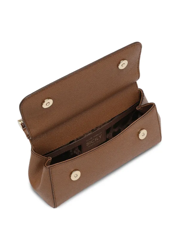 Dolce & Gabbana Mini Sicily Handbag In Dauphine Calfskin | Brown
