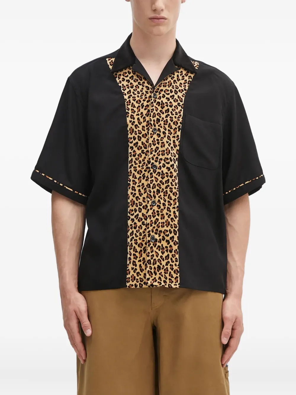 WACKO MARIA leopard-print panel shirt | Black | Image 1