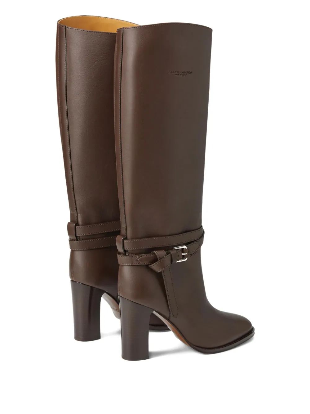 Ralph Lauren Collection Leren knielaarzen met gespbandje Bruin