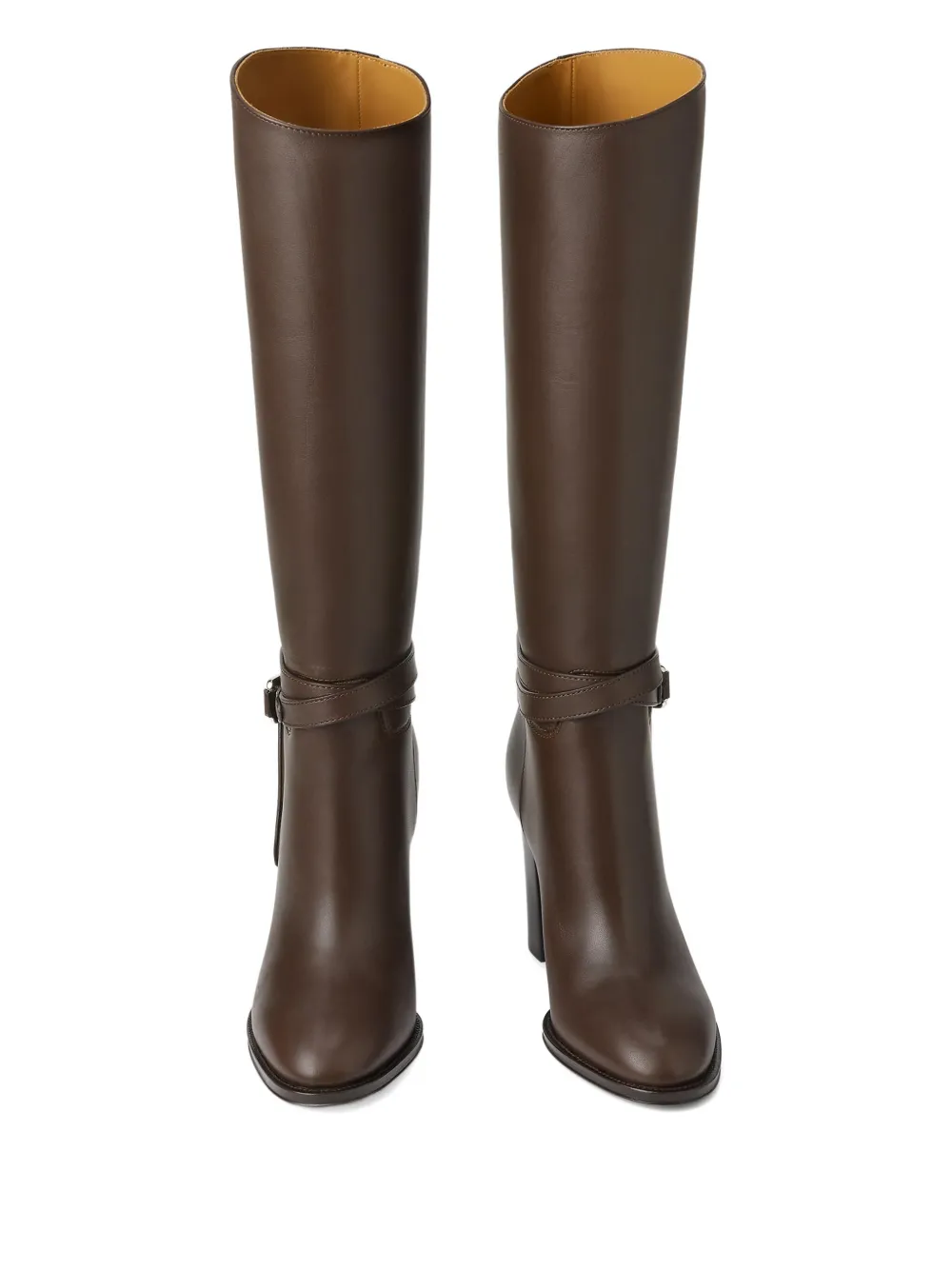 Ralph Lauren Collection Leren knielaarzen met gespbandje Bruin