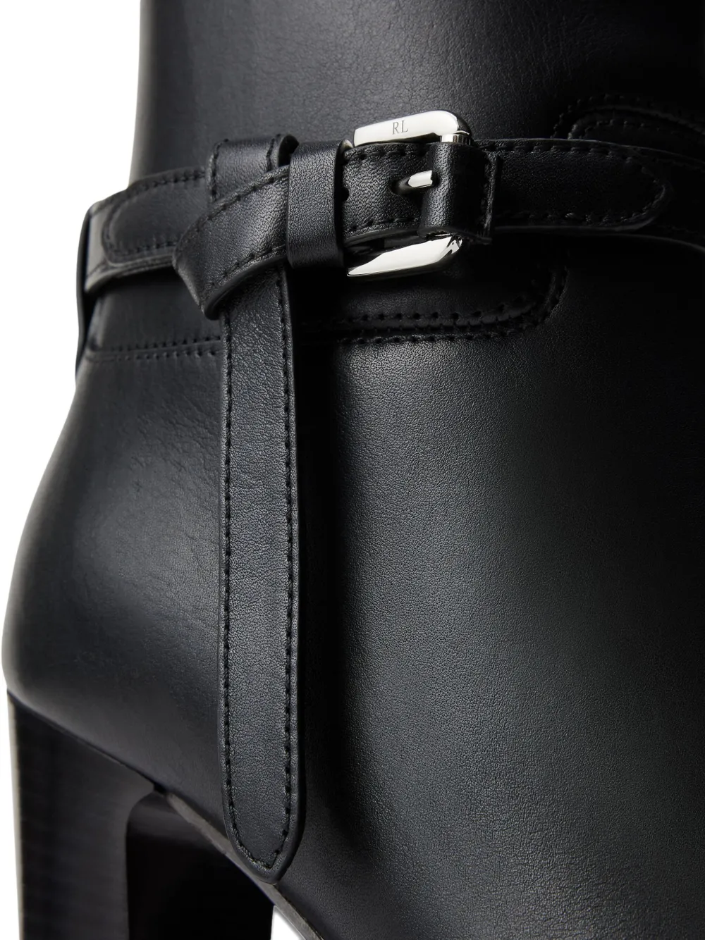 Ralph Lauren 90mm Donnely Buckle-strap Block-heel Boots In Black