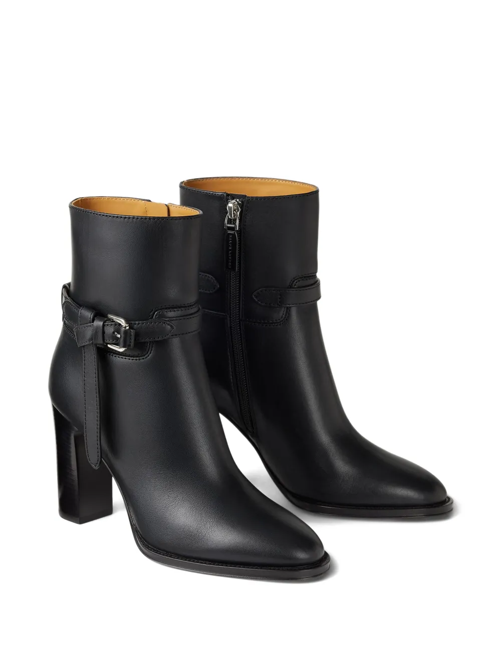Ralph Lauren 90mm Donnely Buckle-strap Block-heel Boots In Black