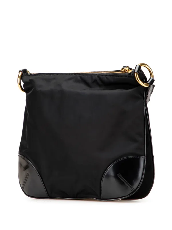 Prada Pre-Owned 2013-2025 Vitello Trimmed Tessuto Zip Top Crossbody Bag  Black FARFETCH IN