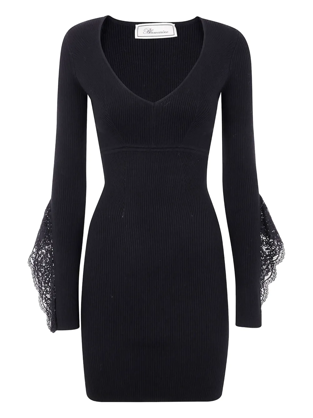 Blumarine lace-insert ribbed dress Zwart