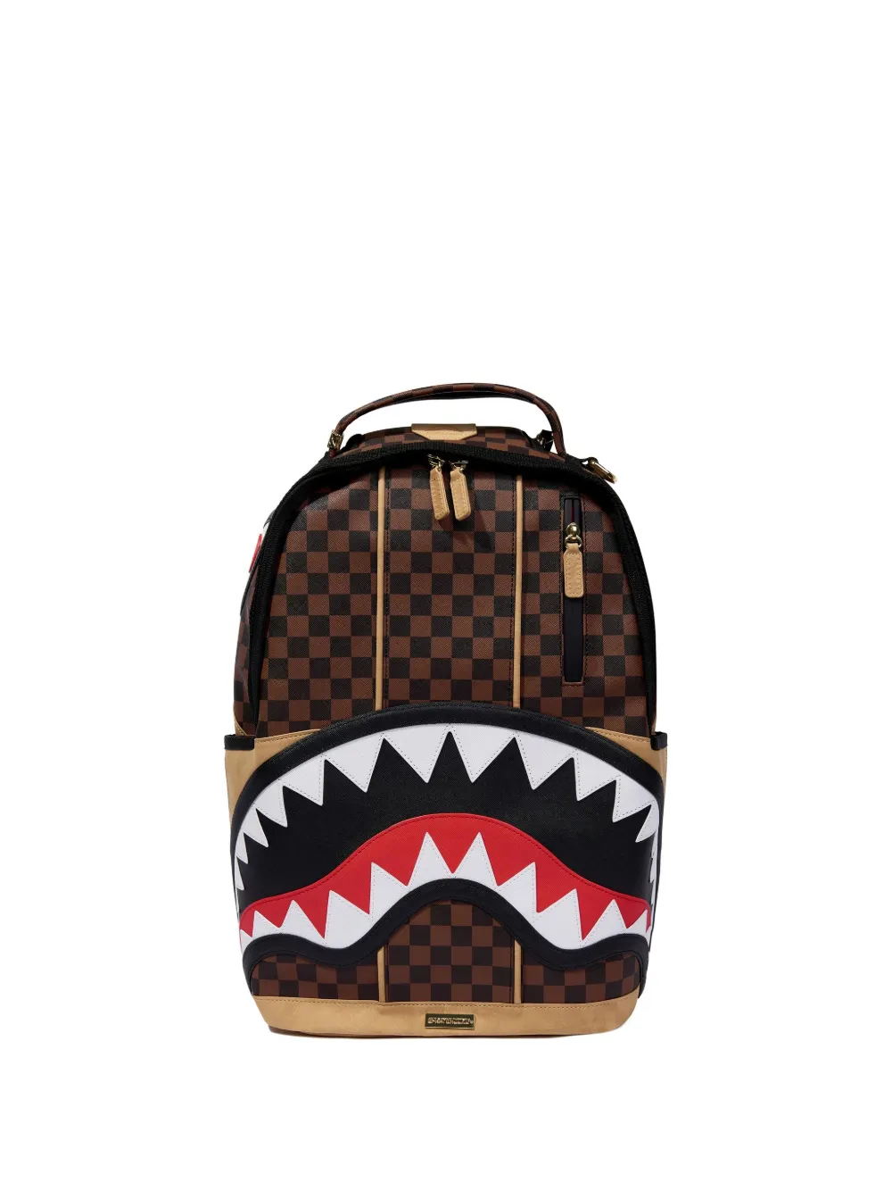 Sprayground Kid Sharks In Paris Check-shark Backpack In Brown