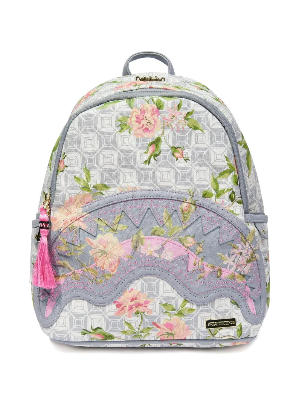 sprayground kid x African Intelligence A.i. Sandflower rugzak met bloemenpatroon en haaienmond Beige
