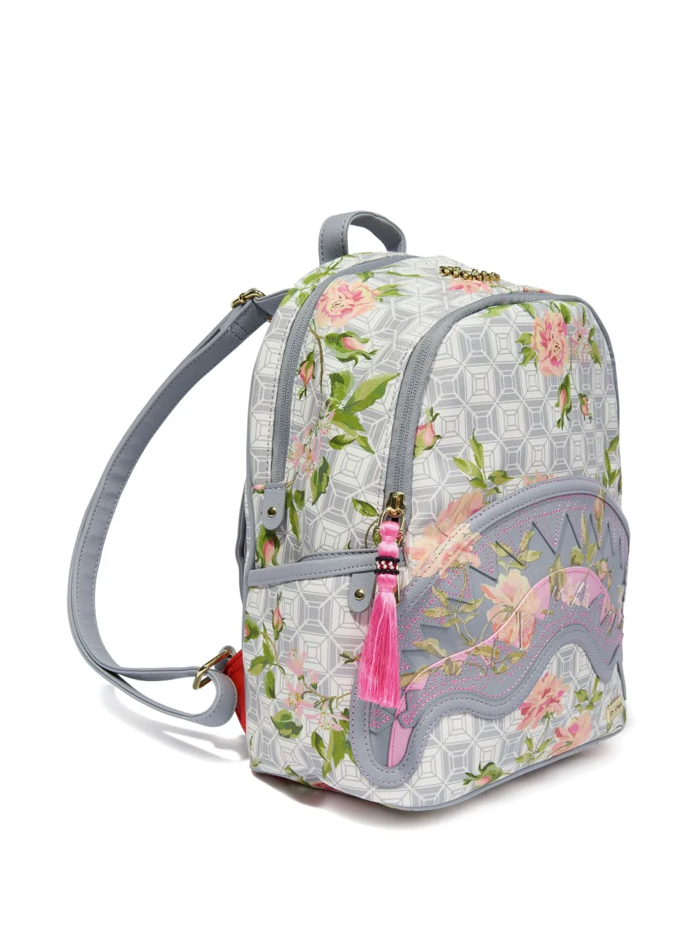 sprayground kid x African Intelligence A.i. Sandflower rugzak met bloemenpatroon en haaienmond Beige