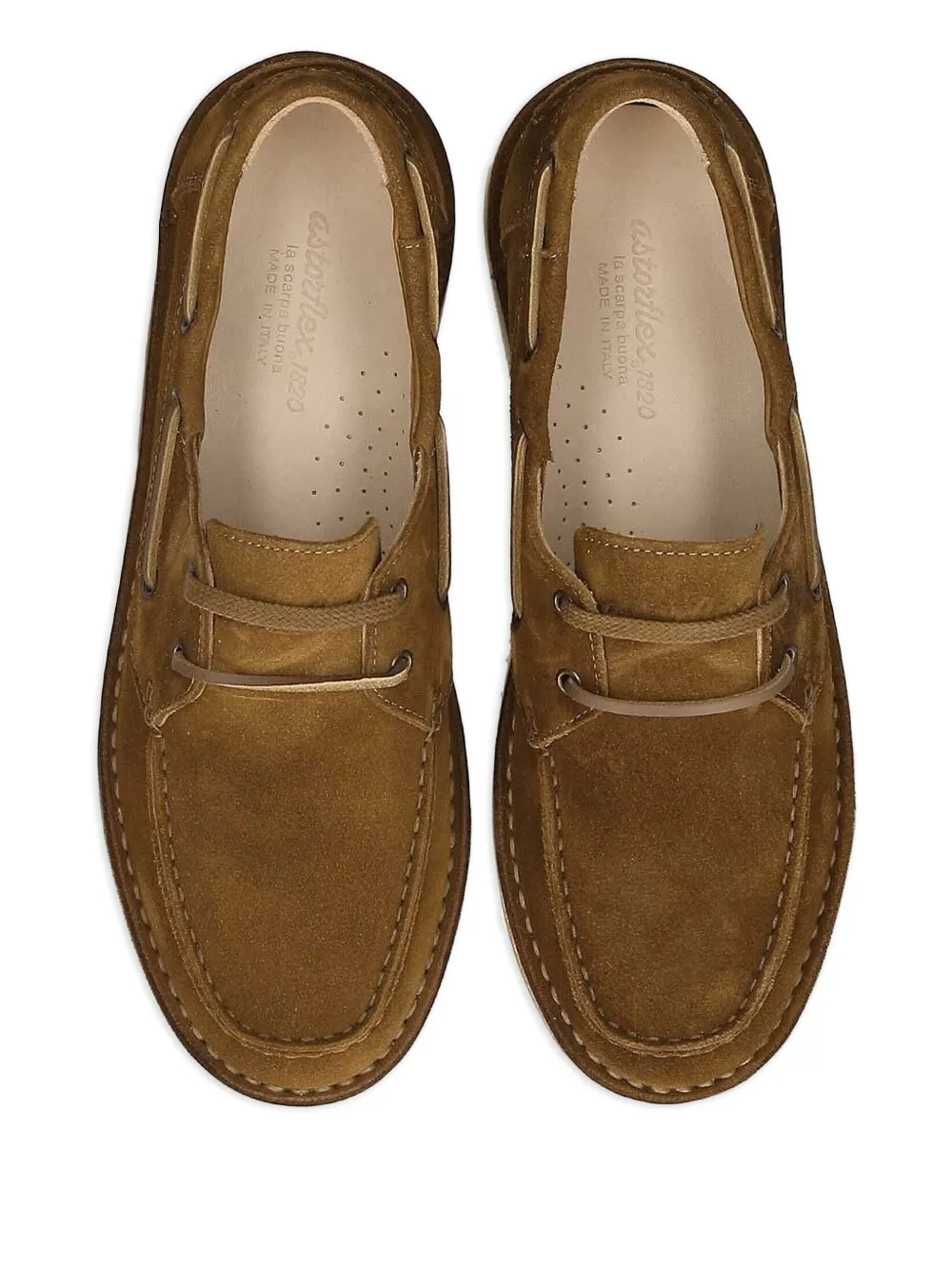 Astorflex suede-leather lace-up boat loafers Brown