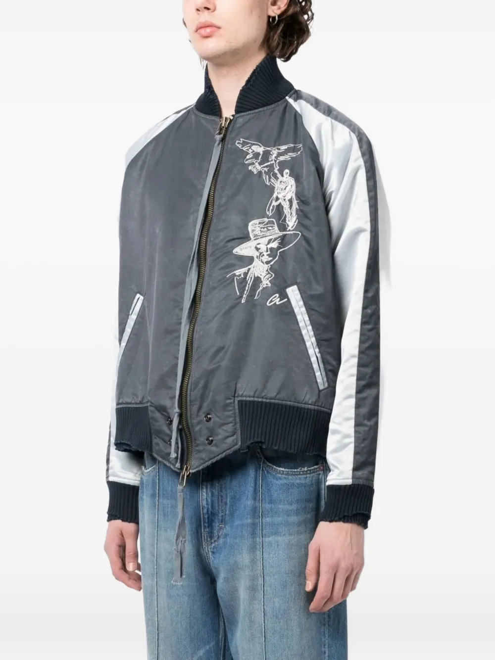 Greg Lauren Bomberjack met borduurwerk Grijs