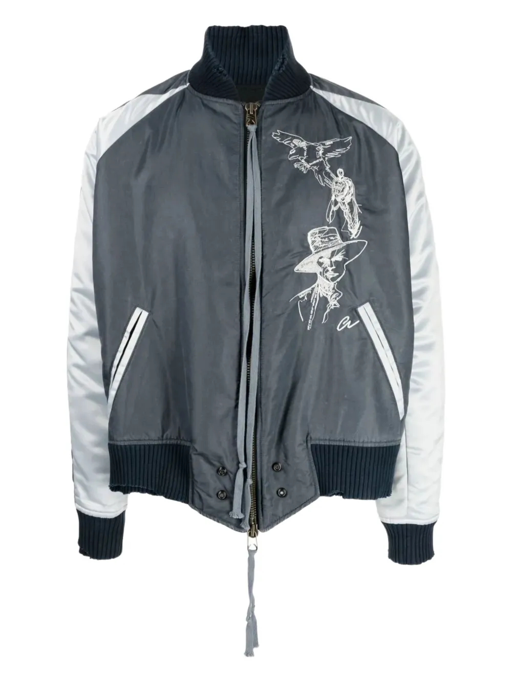 Greg Lauren Bomberjack met borduurwerk Grijs
