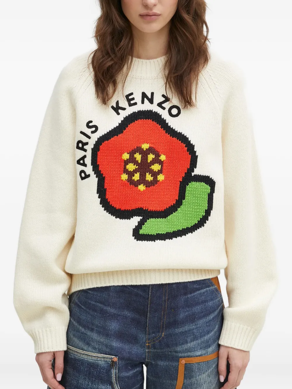 Kenzo Pop flower-applique jumper Wit
