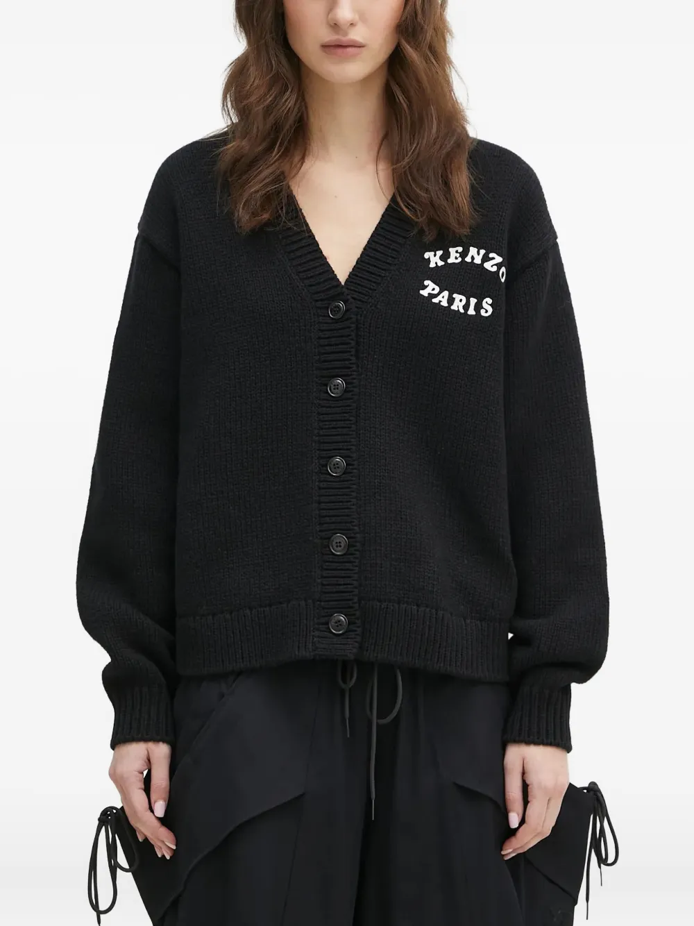 Kenzo " Verdy Market" floral-embroidered cardigan Zwart