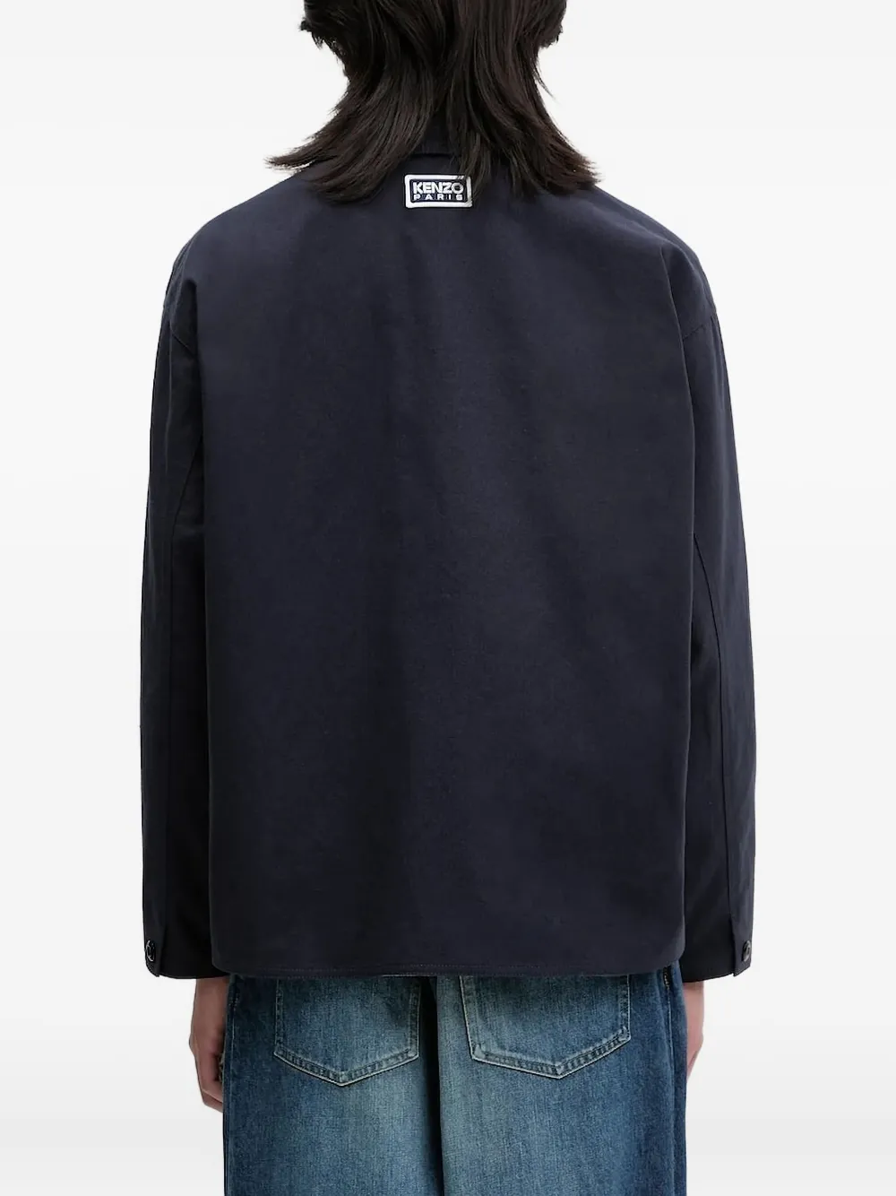 Kenzo floral-embroidered button-up shirt jacket Blauw