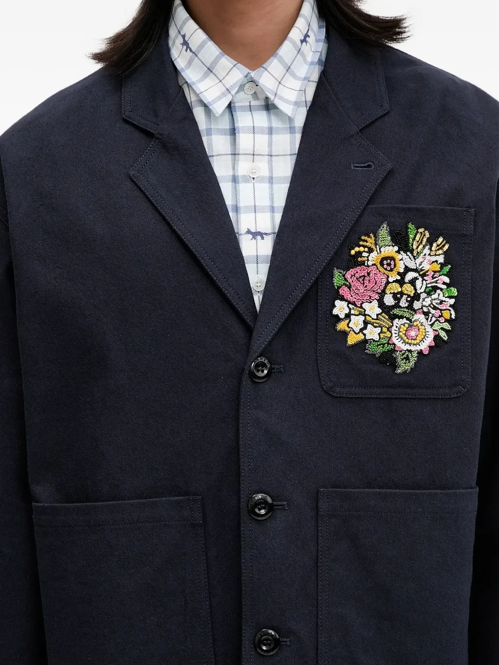 Kenzo floral-embroidered button-up shirt jacket Blauw
