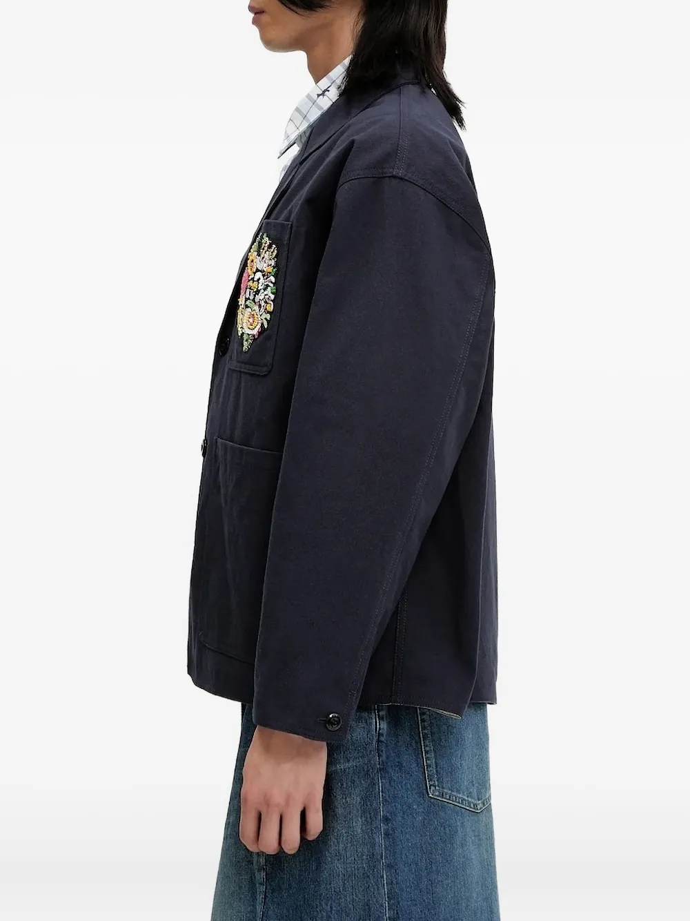 Kenzo floral-embroidered button-up shirt jacket Blauw